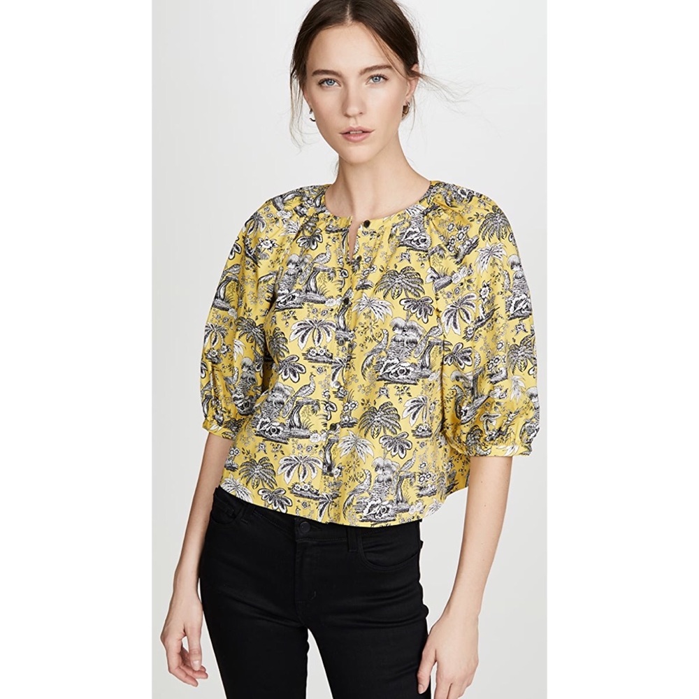 Staud Dill Button-Down Poplin Top in Marigold Toile XS 🌴